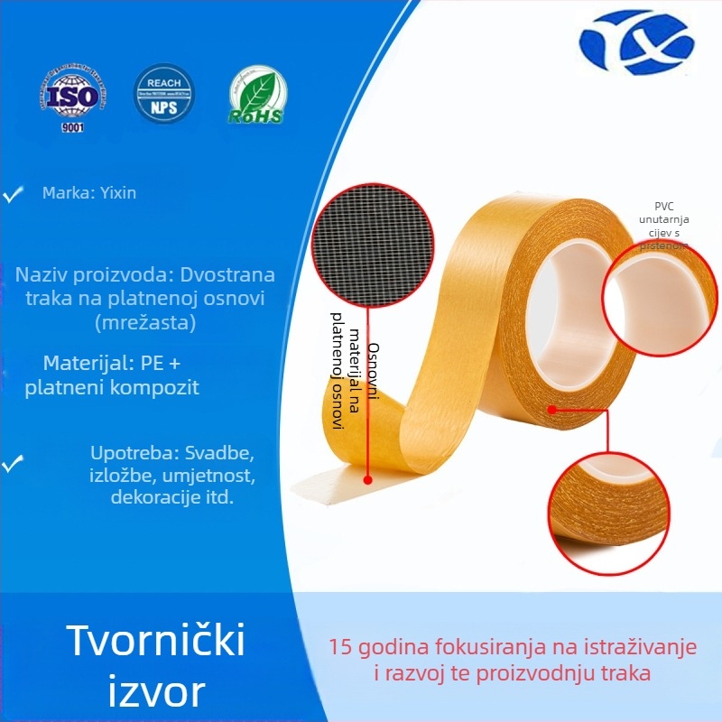 Dvostrana traka s mrežastom podlogom za postavljanje tepiha, viskoznost visoka, čvrsta