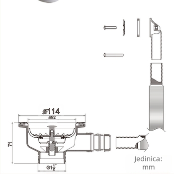 Odvod za sudoper, model XK225C034, materijal PP+304, specifikacija 114, težina 268 g, moderni minimalistički stil