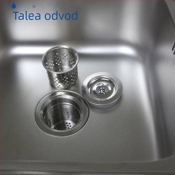 XK265 odvoda za kuhinju – Tip košara; Materijali: PP i SUS304; Dvostruka plastično-čelična konstrukcija; Promjer Ø110–114 mm