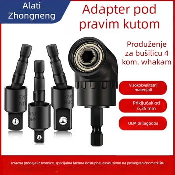 105° hex ručka s rotirajućom kvadratnom glavom, adapter za 1/2, 3/8 i 1/4 inča; visoko ugljično čelično