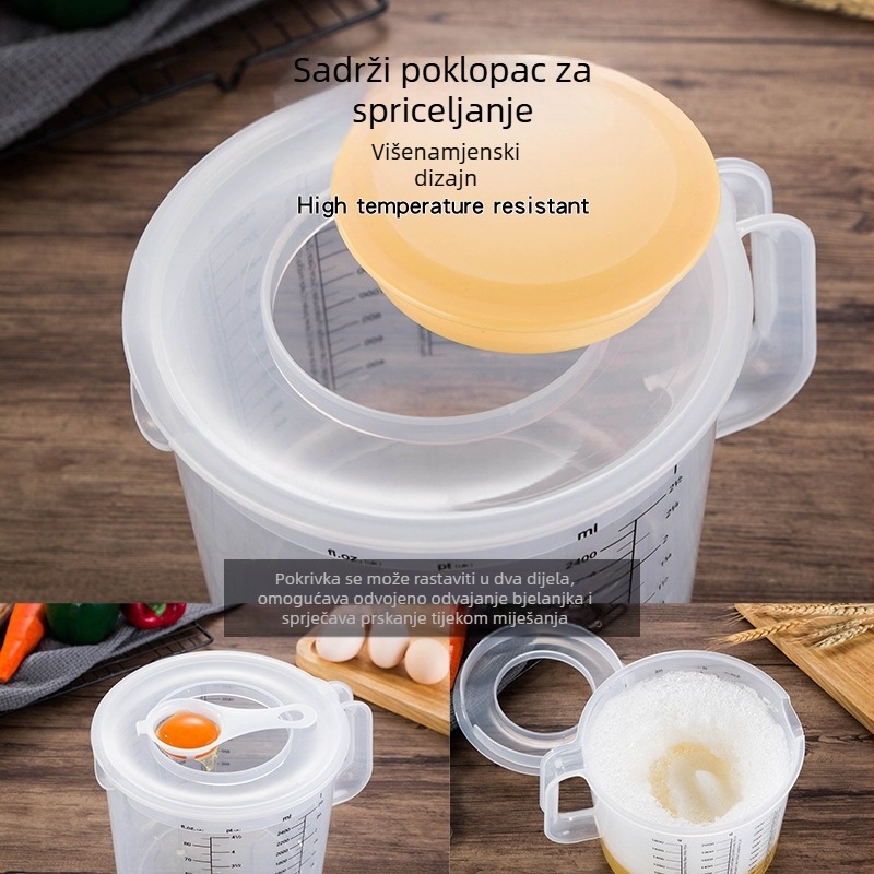 Hengjia PP plastična mjerna šalica za pečenje s poklopcem, protiv prskanja, graduirana, za kućnu upotrebu, moderan minimalistički dizajn