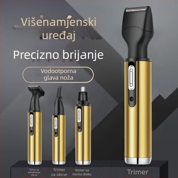 Četiri u jednom višenamjenski uređaj za nosne dlačice i brijanje, nehrđajući čelik, punjivi, glava za pranje