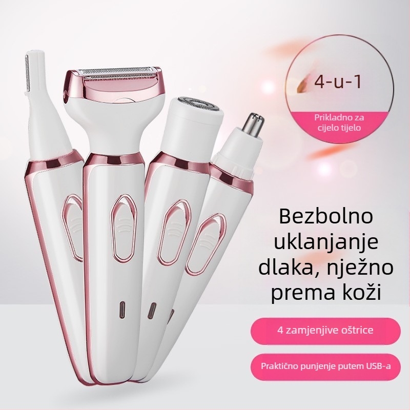 Četverostruki električni grooming uređaj za lice: uklanjanje nosnih dlačica, oblikovanje obrva i kontura bočnih dijelova; punjiv, 4 nastavka, periva oštrica, motor s četkicama — model ZH-SN8866