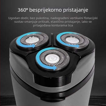 Električni brijač s rotirajućom glavom od 3 noža, brushless motor, LED zaslon, trajanje 30 minuta, maksimalna snaga 3W