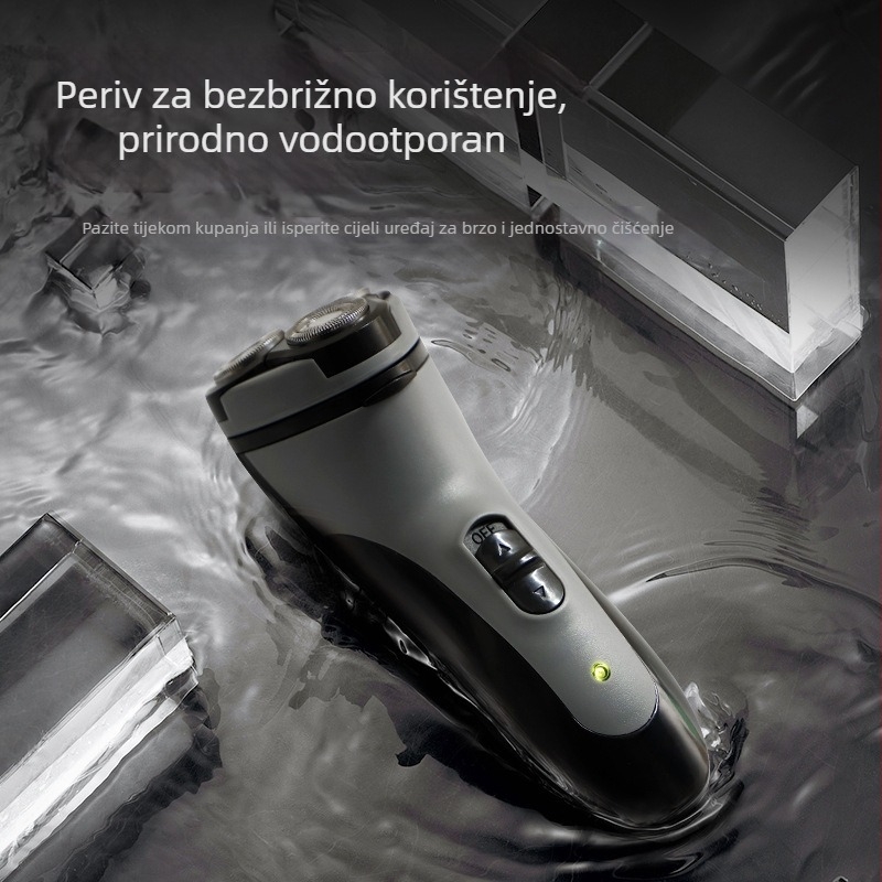 Električni brijač s rotirajućom glavom od 3 noža, brushless motor, LED zaslon, trajanje 30 minuta, maksimalna snaga 3W