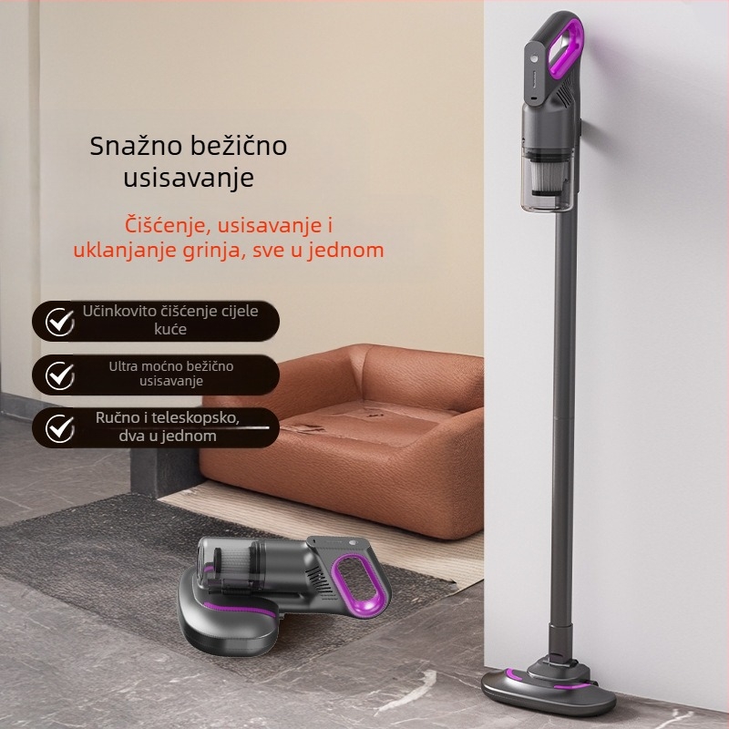 Bežično ručni usisavač za mokro i suho čišćenje s glavom za uklanjanje grinja — usis 3100–4000 Pa, 80W, buka ≤36 dB, ugrađena baterija