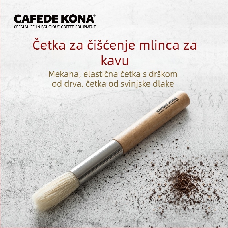 Četkica za čišćenje mlinca za kavu s drvenom drškom i dijelovima od nehrđajućeg čelika
