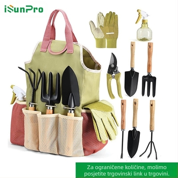 ISUNPRO Set alata za vrtlarstvo, 9 komada, sa škaricama