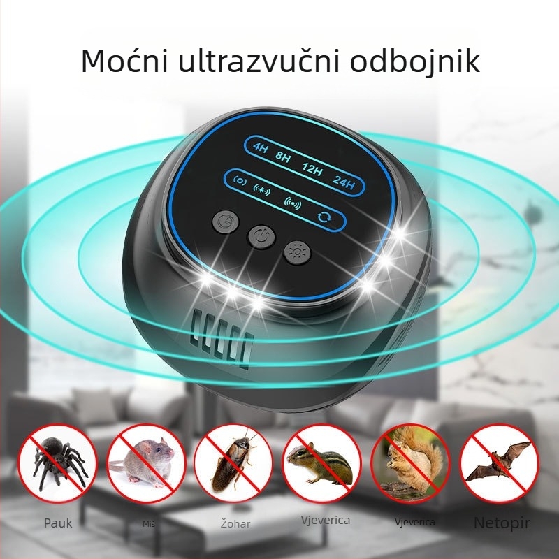 Unutarnji ultrazvučni repelent za štetočine – 360° pokrivenost, model B01, 250V, 22–65 kHz, 5W