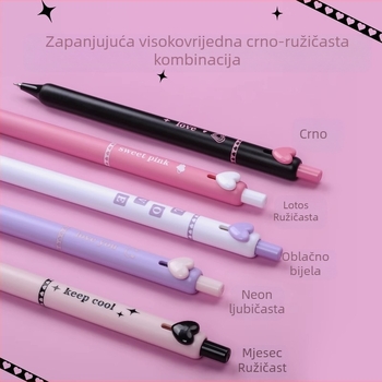 Gel olovka s gumbom, serija Sweet Cool sa srcolikim motivom, plastično kućište, vrh od nehrđajućeg čelika, brzo suši, za učenike