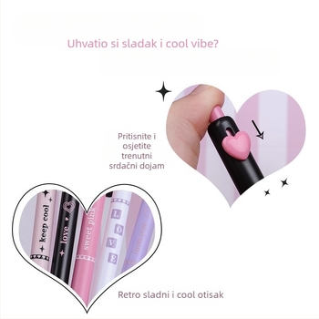 Gel olovka s gumbom, serija Sweet Cool sa srcolikim motivom, plastično kućište, vrh od nehrđajućeg čelika, brzo suši, za učenike
