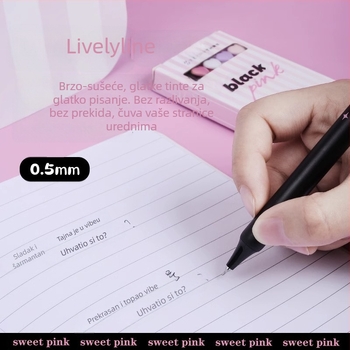 Gel olovka s gumbom, serija Sweet Cool sa srcolikim motivom, plastično kućište, vrh od nehrđajućeg čelika, brzo suši, za učenike