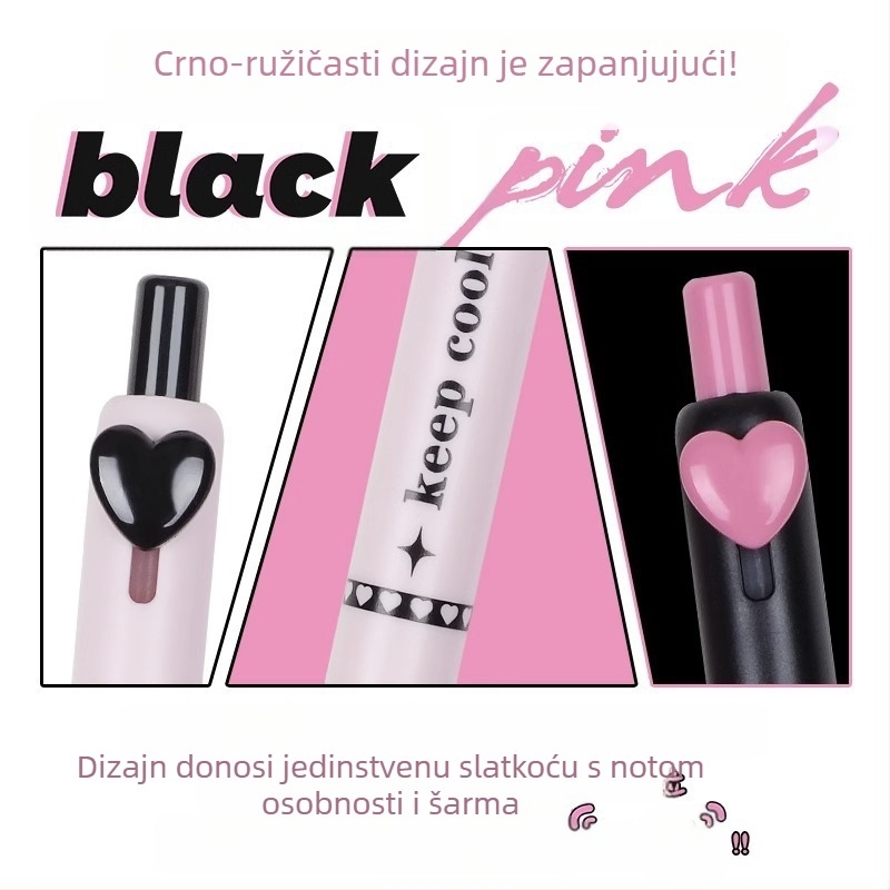 Gel olovka s gumbom, serija Sweet Cool sa srcolikim motivom, plastično kućište, vrh od nehrđajućeg čelika, brzo suši, za učenike