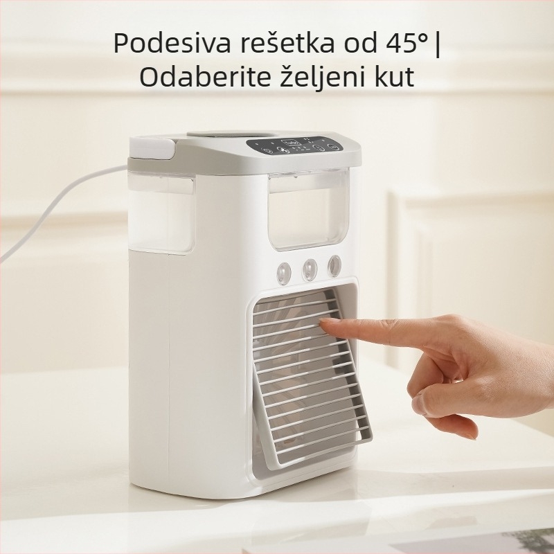 Prijenosni stolni ventilator s ovlaživačem i maglom, 3 načina raspršivanja, 5 lopatica, tih rad, USB napajanje