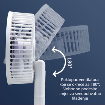 USB klips ventilator za stolni, kompaktan, s 3 lopatice, ugrađena baterija 500–800 mAh, 3 brzine, dimenzije 150×290×125 mm