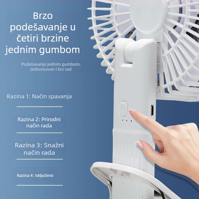 USB klips ventilator za stolni, kompaktan, s 3 lopatice, ugrađena baterija 500–800 mAh, 3 brzine, dimenzije 150×290×125 mm