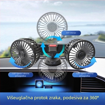 Automobilski ventilator F4206 s usisnom čašom, dvostruka glava, USB napajanje, 10W
