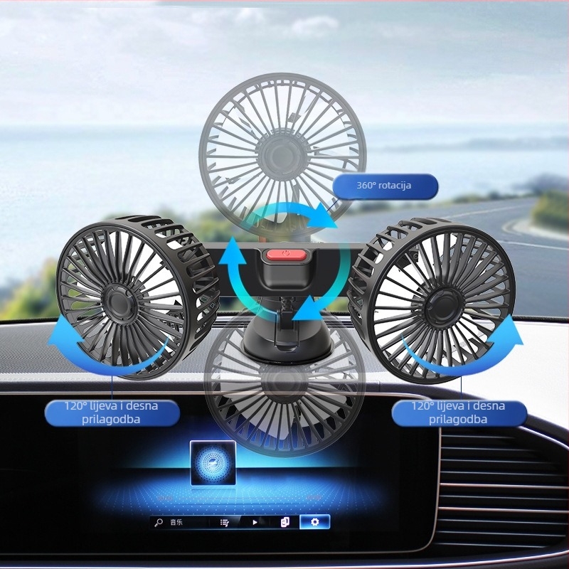 Automobilski ventilator F4206 s usisnom čašom, dvostruka glava, USB napajanje, 10W