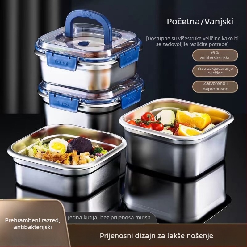 Velika kutija za hranu od nehrđajućeg čelika, prijenosna kutija za piknik sa zatvarajućim poklopcem