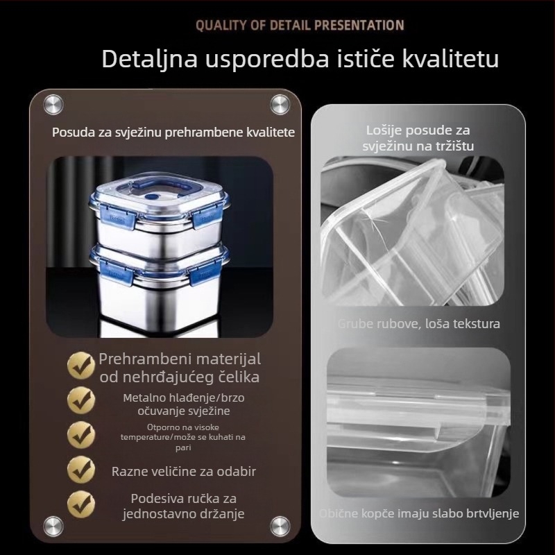 Velika kutija za hranu od nehrđajućeg čelika, prijenosna kutija za piknik sa zatvarajućim poklopcem