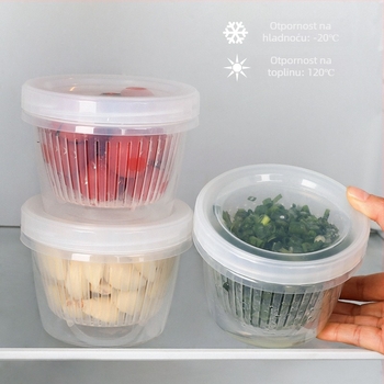 Polipropilenska kružna kutija s odvodom za čuvanje zelenog luka, đumbira i češnjaka, s poklopcem