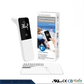 Višenamjenski LED termometar za čelo i uho s digitalnim zaslonom — ALPHAMED UFR102, 2x AAA baterije, raspon mjerenja 32–43°C