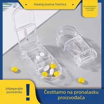 Kutija za tablete s ugrađenim rezačem lijekova, prijenosna s razdijeljenim pretincima, brtljivi poklopac, PS materijal