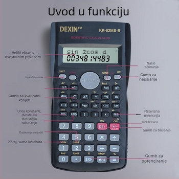 Znanstveni funkcijski kalkulator KK82MS-B/D, zaslon s 13 znamenaka, tijelo od PS materijala, masa 120 g, s tiskanim logotipom