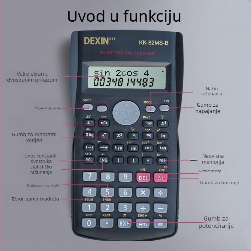 Znanstveni funkcijski kalkulator KK82MS-B/D, zaslon s 13 znamenaka, tijelo od PS materijala, masa 120 g, s tiskanim logotipom