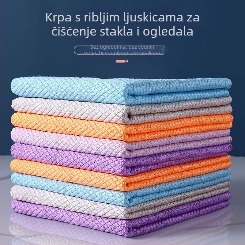 Krpa za suđe od mikrovlakana s uzorkom ribljih ljuski, apsorbirajuća, dvostruka upotreba (suho/mokro), uklanja masnoću sa staklenih površina.