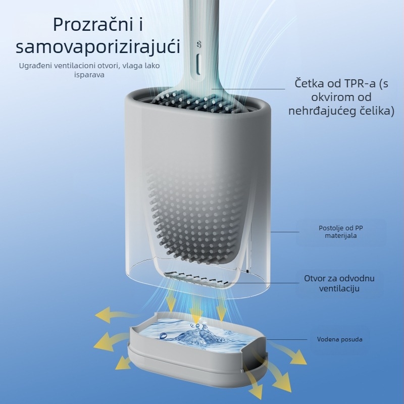 Set četke za WC od nehrđajućeg čelika s bazom i zidnim držačem, doseže svaki kut, težina 315,5 g