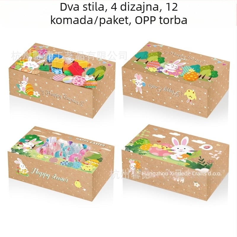 HZ042 Uskrsnja kutija za slatkiše s prozorom – zeko i pilić, poklon pakiranje, 250 g karton, Xin Delie