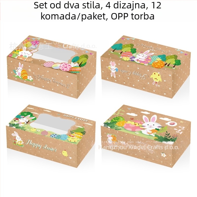 HZ042 Uskrsnja kutija za slatkiše s prozorom – zeko i pilić, poklon pakiranje, 250 g karton, Xin Delie