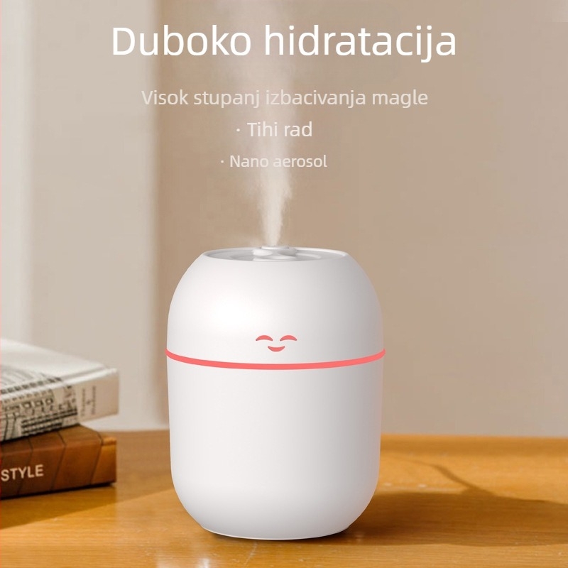 Vlaživač zraka s osmijehom USB, ultrazvučni, 1 izlaz magle, pogodan za prostorije do 10 m², spremnik vode do 0,5 L