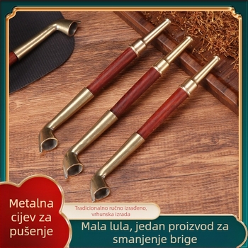 Latunska lula za pušenje s drvenom ručkom, klasičan stil, ukrasno i zbirka