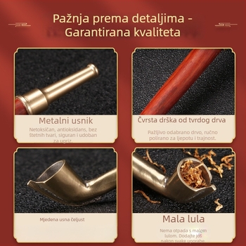 Latunska lula za pušenje s drvenom ručkom, klasičan stil, ukrasno i zbirka