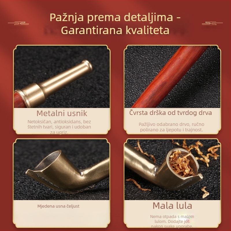 Latunska lula za pušenje s drvenom ručkom, klasičan stil, ukrasno i zbirka