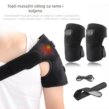 USB punjiva podloga za rame i koljeno s elastičnom kompresijom i vibracijskim masažom; tri temperaturna podešavanja 45/55/65 °C; inteligentna kontrola temperature; materijali: Okcloth, SBR, poliester