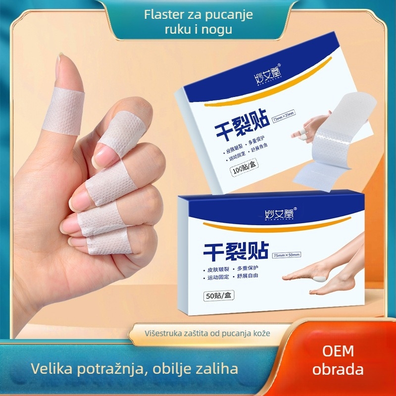 Plasti za ispucalu kožu ruku i stopala — vodootporne, prozračne, visoke adhezije za prste i petu; netkani materijal; rok trajanja 2 godine; pakiranje u kutiji; univerzalni tip kože