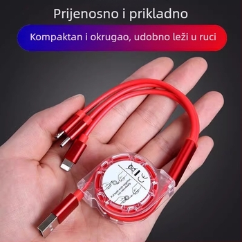 Izvlačivi silikonski kabel za podatke s tri konektora (Mini USB, Lightning, Type-C) – izlaz 1–3, brzo punjenje.