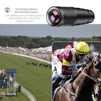 APLEXEL 22x teleobjektiv, macro, fisheye i širokokutni – četverostruki objektiv za pametni telefon, 120° kut gledanja