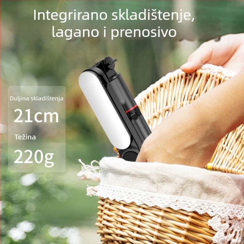 L15 Selfie štapić s odvojivim svjetlom za ljepotu, nehrđajući čelik, produživi stativ, Bluetooth daljinski za mobitele