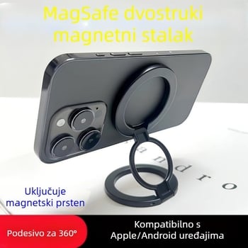 Auto držač za telefon s MagSafe, dvostrani magnetski prsten, metalni, univerzalan