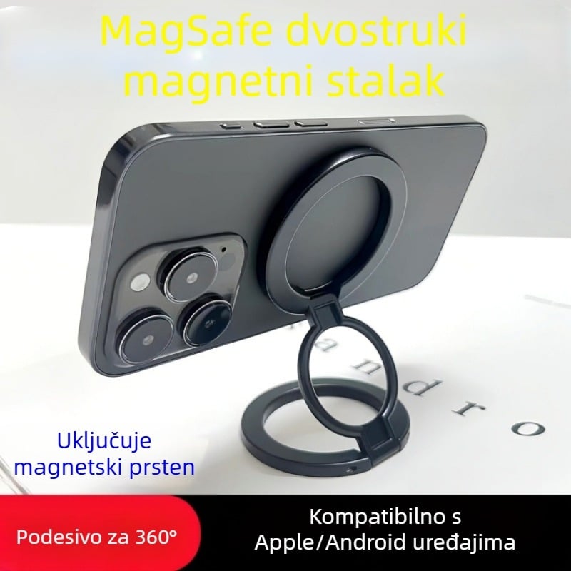 Auto držač za telefon s MagSafe, dvostrani magnetski prsten, metalni, univerzalan