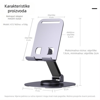 Stolni nosač za mobitel od legure, rotacija 360°, prijenosno i sklopivo