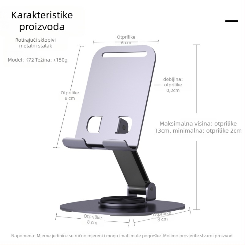 Stolni nosač za mobitel od legure, rotacija 360°, prijenosno i sklopivo