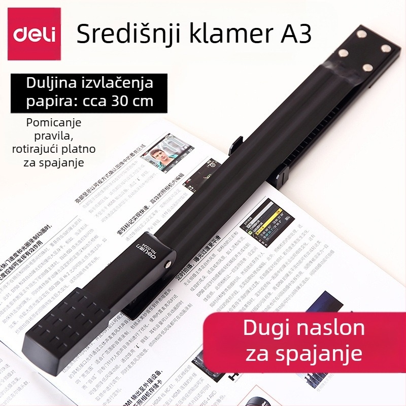 Deli 0334 dugačak rameni stapler za dokumente, srednje veličine, kompatibilan s iglama 24/6, model igle 12, neto težina 1000 g
