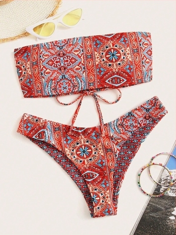 Cvjetni dvodijelni bikini s podstavljenim gornjim dijelom, bez metalne podrške, poliester tkanina