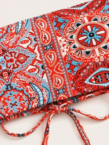 Cvjetni dvodijelni bikini s podstavljenim gornjim dijelom, bez metalne podrške, poliester tkanina