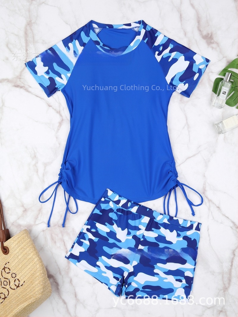 Tankini kupaći set za žene, konzervativni kamuflažni uzorak, bez rukava, briefs donji dio; poliester tkanina, 80% najlona, 200 g, podstava od poliestera, s jastučićima za prsima